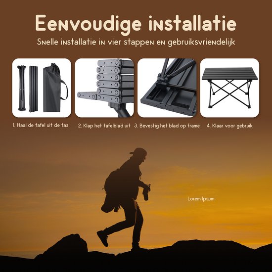 Recalma Campingtafel Inklapbaar - Campingtafel Lichtgewicht Zwart - Picknicktafel Kinderen Aluminium Tafelblad - Camping Tafel incl. Opbergtas - 55x41x40 cm van Recalma — afbeelding 2
