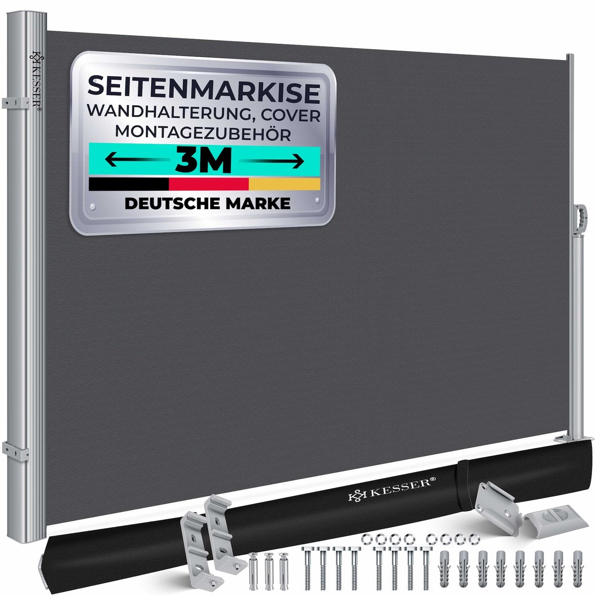 KESSER® Aluminium Zijzonwering Uitschuifbaar & Ondoorzichtig | Tuinzonwering & Windbescherming met automatische intrekking