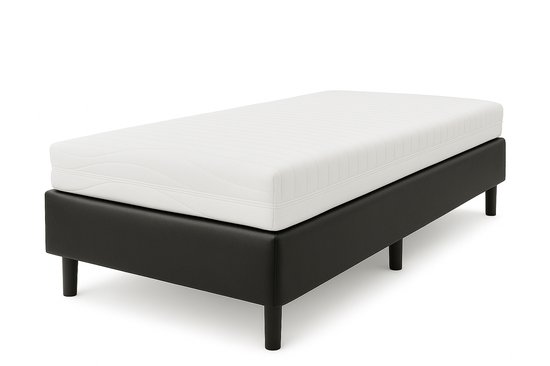 Nessa® - 80x200 - Boxspring Furkan - Cuir PU Zwart - Matras inclus