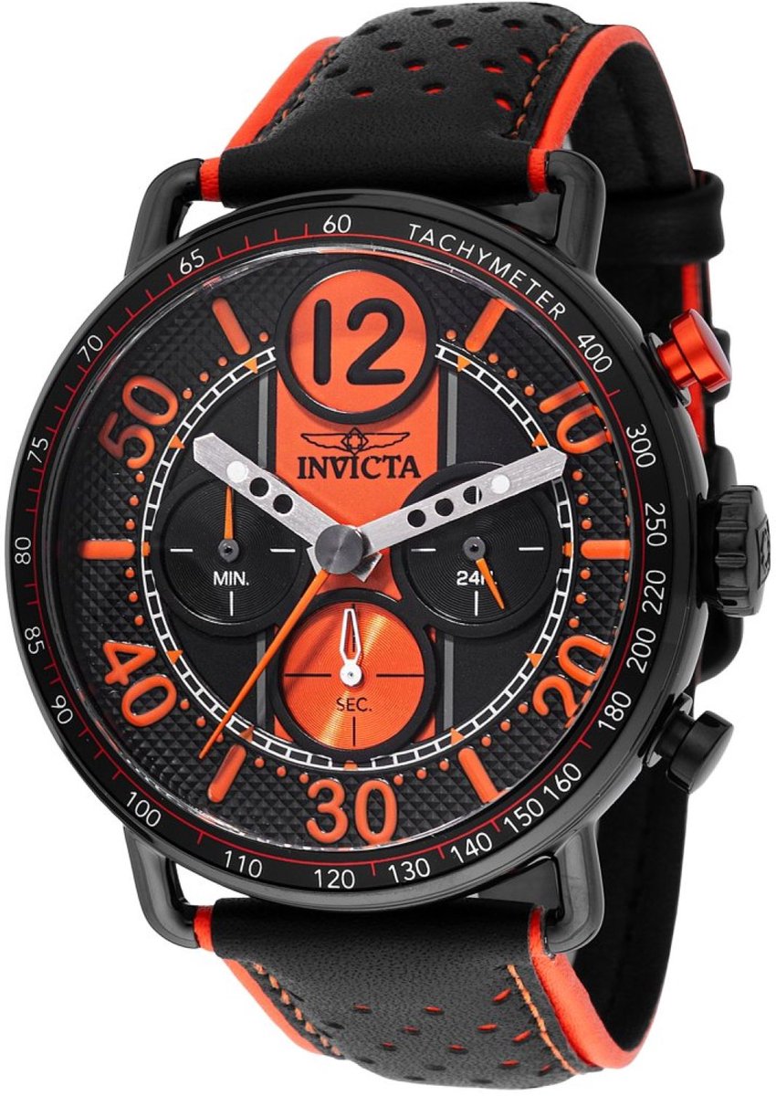 Invicta Racing 49369 Heren Horloge - Waterdicht - Analoog - Quartz Uurwerk - Roestvrij Staal met oranje Wijzerplaat - 44mm