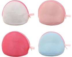 4 stuks waszakken voor bh's en lingerie - Handige set met ritsen voor beha's, ondergoed en sokken - Ideaal voor op reis - Halfrond design met ingebouwde standaard - Mesh waszakken - Wasmachinetas
