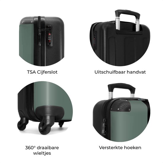 NoBoringSuitcases.com® - Handbagage koffer lichtgewicht - Reiskoffer trolley - Groen met zwarte streep - Valies op wielen - Rolkoffer met wieltjes - Past binnen 55x40x20 en 55x35x25 - Hardcase suitcase - Reizen