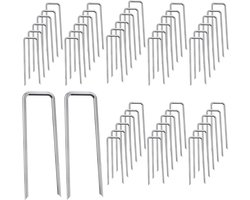 Allecto Plus - U-vormige roestvrijstalen bodemnagels voor bevestiging kunstgras - 50 stuks. Op maat voor netten en weefsels - 3 x 40 x 150 mm. Duurzaam en handig.