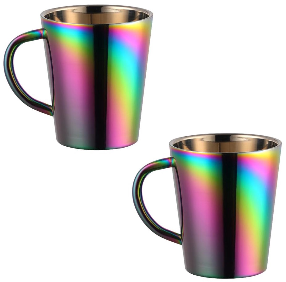 Ibenzoa® Edelstalen Koffiebeker Set van 2 Stuks, Dubbelwandige Isolatie, Regenboogkleurig, Vaatwasserbestendig