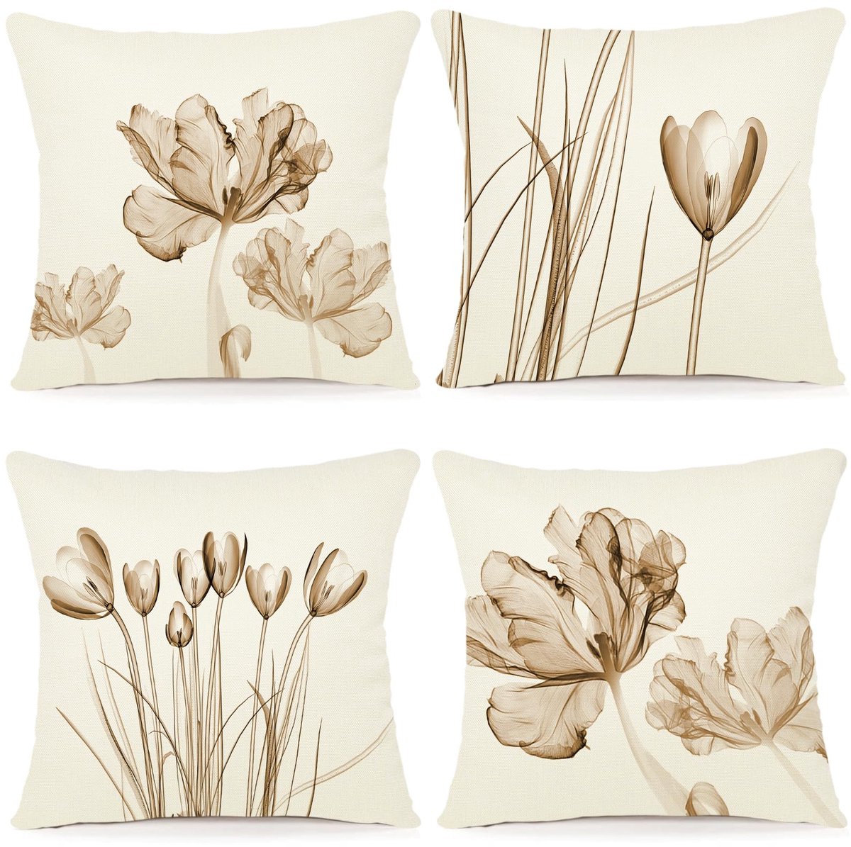 Ibenzoa Bloemenpatroon Kussensloop Set van 4 voor Binnen en Buiten, 60 x 60 cm, Linnen Stof kleurjik