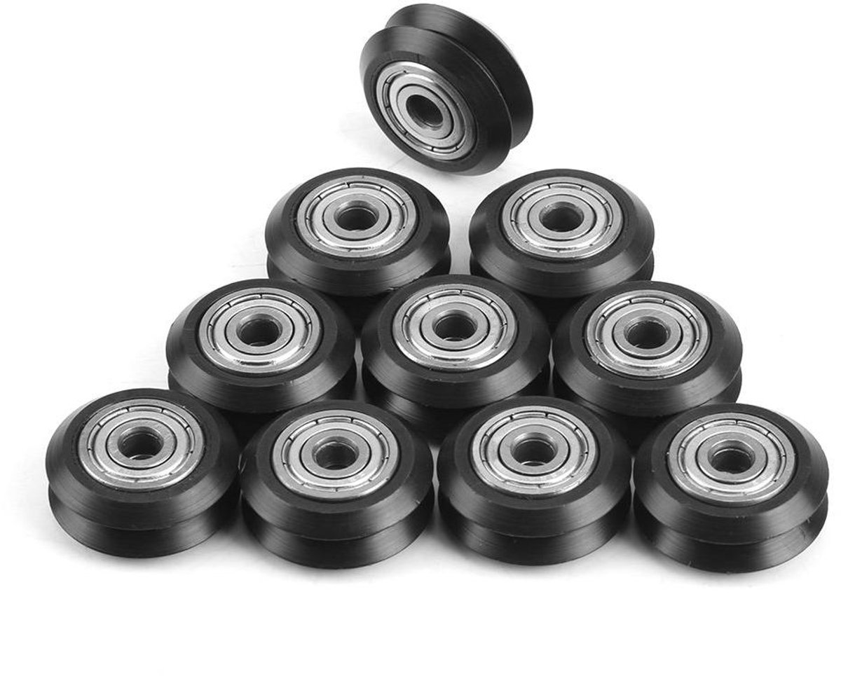 Diepgroef Katrol Rollers - Set van 10 stuks voor Lineaire Motion Systemen met Metalen en Plastic Wiel. Ideaal voor V-type Rail.