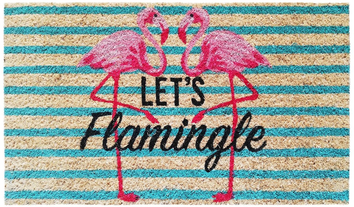 Ibenzoa Fraaie Deurmat van Kokosvezel 40 x 70 cm met Antislip Onderzijde voor Binnen en Buiten Flamingo