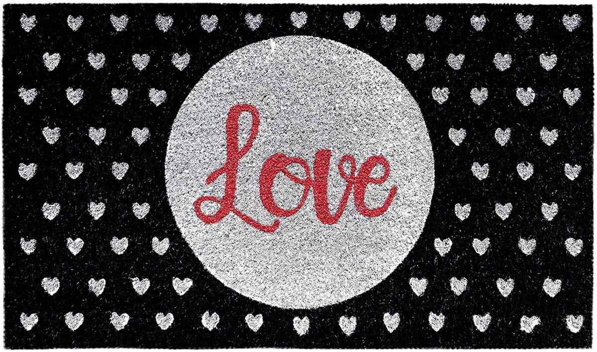 Ibenzoa Kokosvezel Deurmat 40 x 70 cm met Antislip Onderkant en Glanzende Details Liefdesglitter