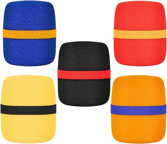 Foto: Allecto plus microfoon windscherm set van 5 dik handmodel zwart blauw oranje geel rood geluidsreductie professioneel gebruik