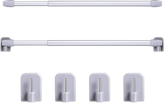 FUNWS - 3 Stuks Gordijnroede Met Spanveer, Verstelbare Gordijnstang Douchestang Eenvoudig Te Bedienen Wit 40 70 Cm