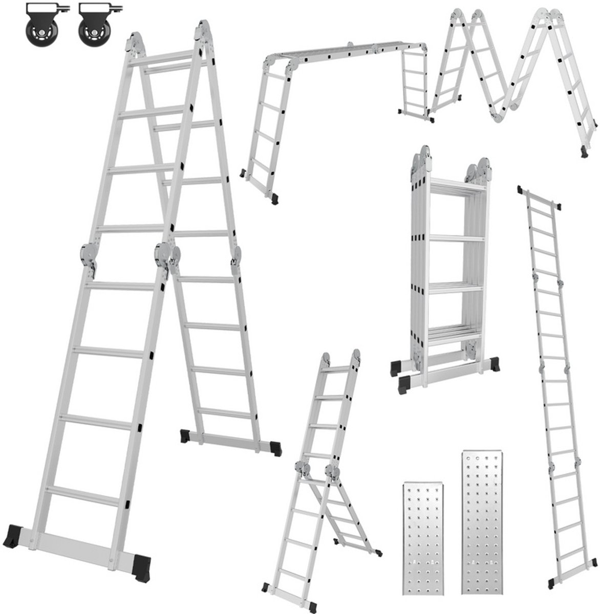 Vouwladder -4x3 Ladder-360cm-Aluminium Multifunctionele-150kg Draagvermogen - Inklapbare Aluminium – foto 4