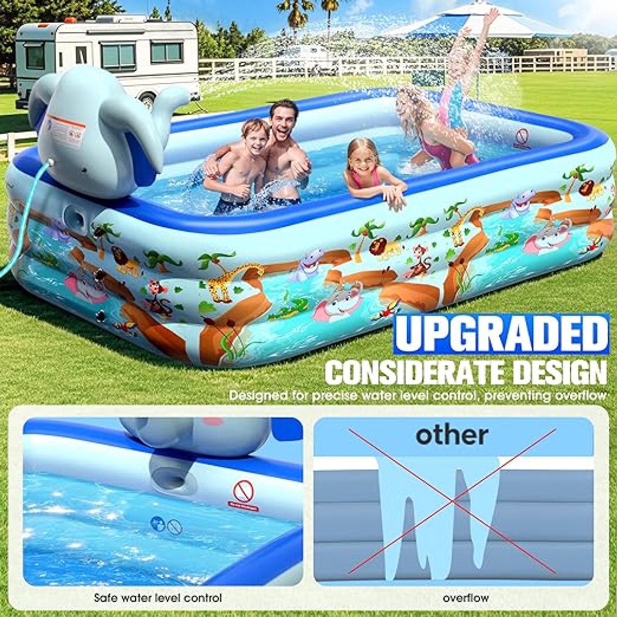 Opblaasbare whirl-zwembaddeksel, 162 cm, vierkante whirl-zwembadhoes, hoogwaardige energiebesparende whirl-zwembadafdekkingen, opblaasbaar spa-deksel met handgrepen, bescherm je whirl-zwembad