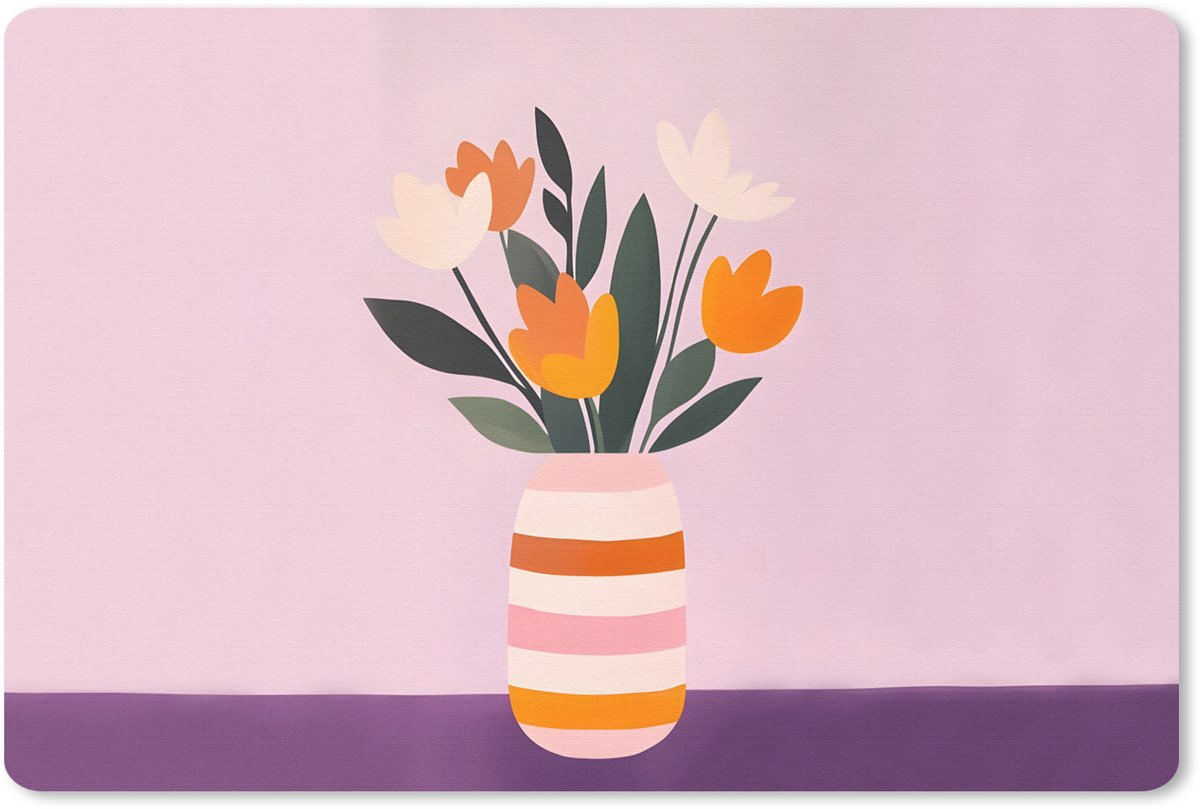 Muismat 27x18 cm - Mousepad Tulpen - Vaas - Strepen - Paars - Muismatten