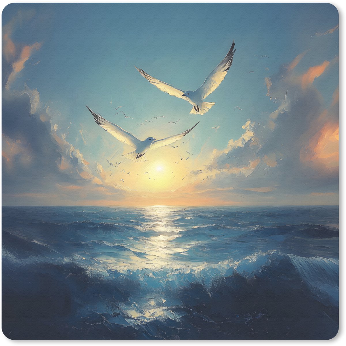 Muismat 30x30 cm - Mousepad Meeuwen - Zee - Wolken -Blauw - Muismatten