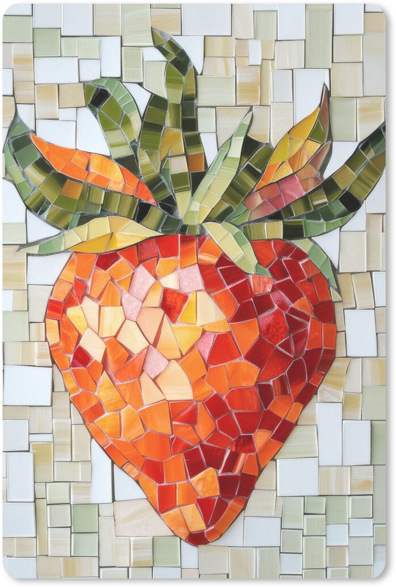 Muismat 18x27 cm - Mousepad Aardbei - Rood - Mozaïek - Fruit - Muismatten