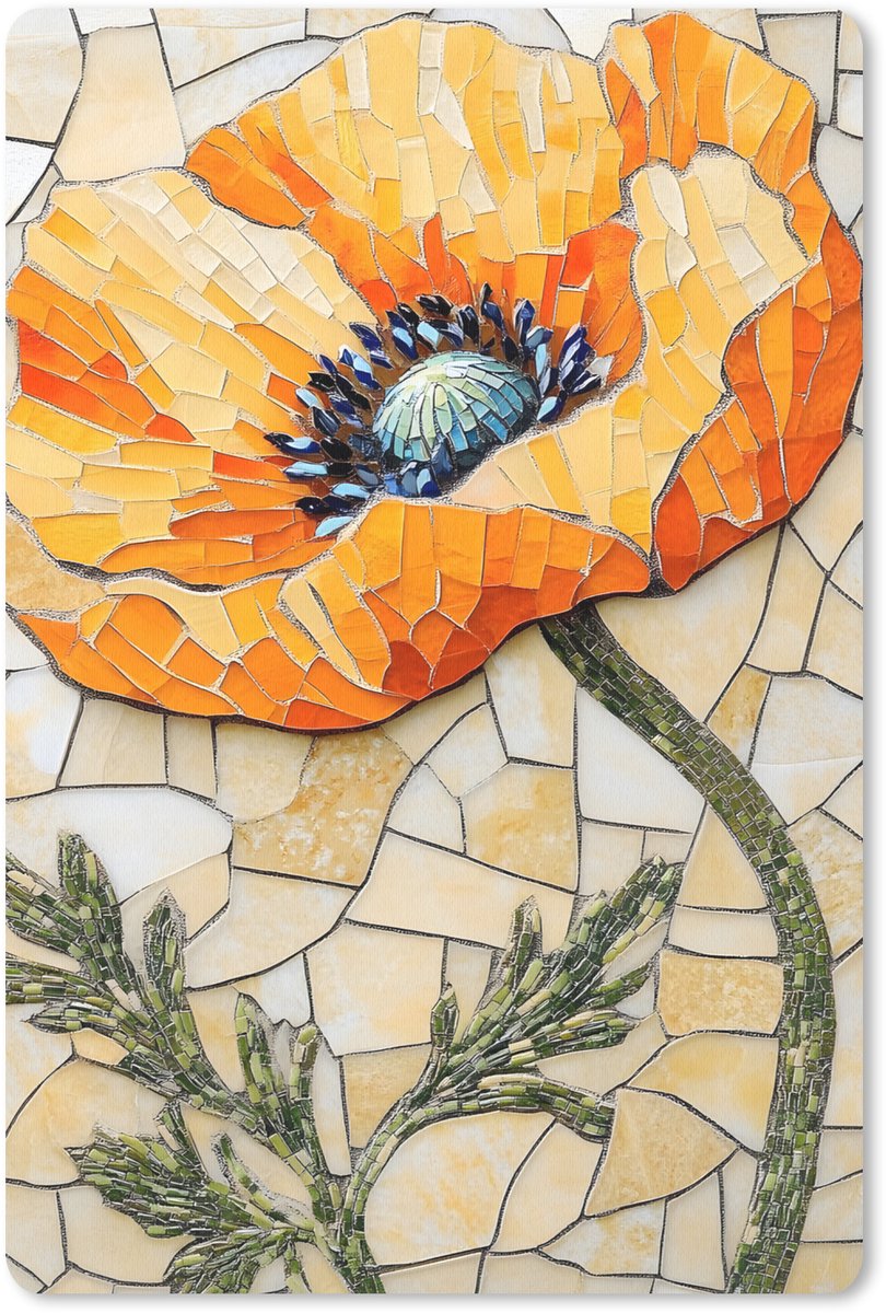 Muismat 18x27 cm - Mousepad Klaprozen - Oranje - Mozaïek - Bladeren - Muismatten