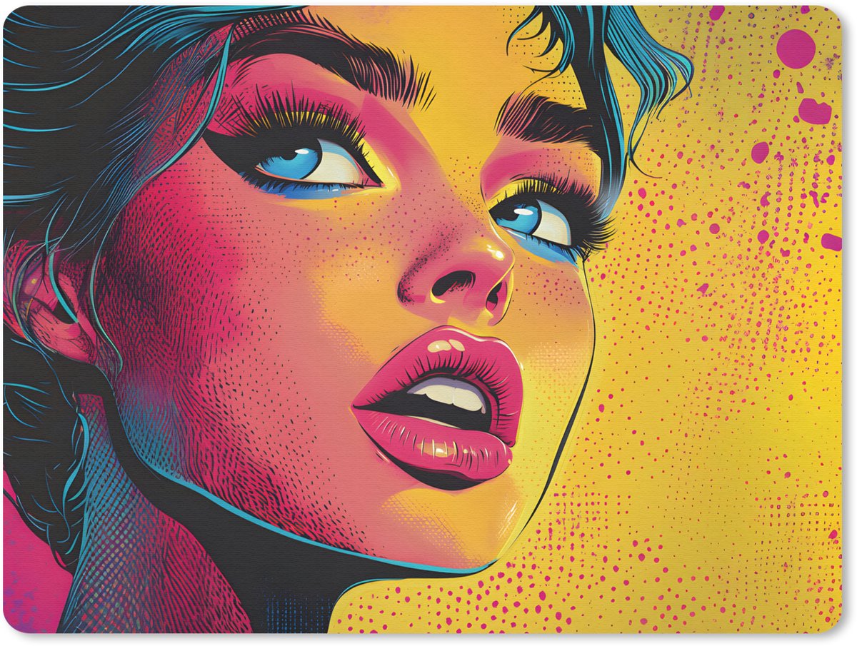 Muismat 23x19 cm - Mousepad Close-up - Vrouwengezicht - Stippen - Geel - Muismatten