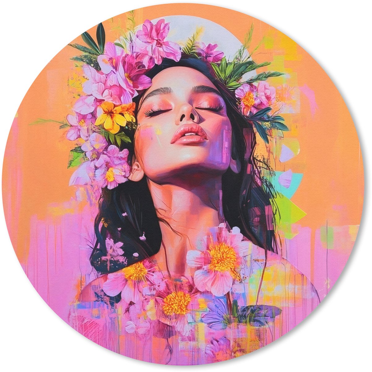 Muismat rond 30x30 cm - Mousepad Portret - Bloemenkroon - Vrouw - Ronde muismatten