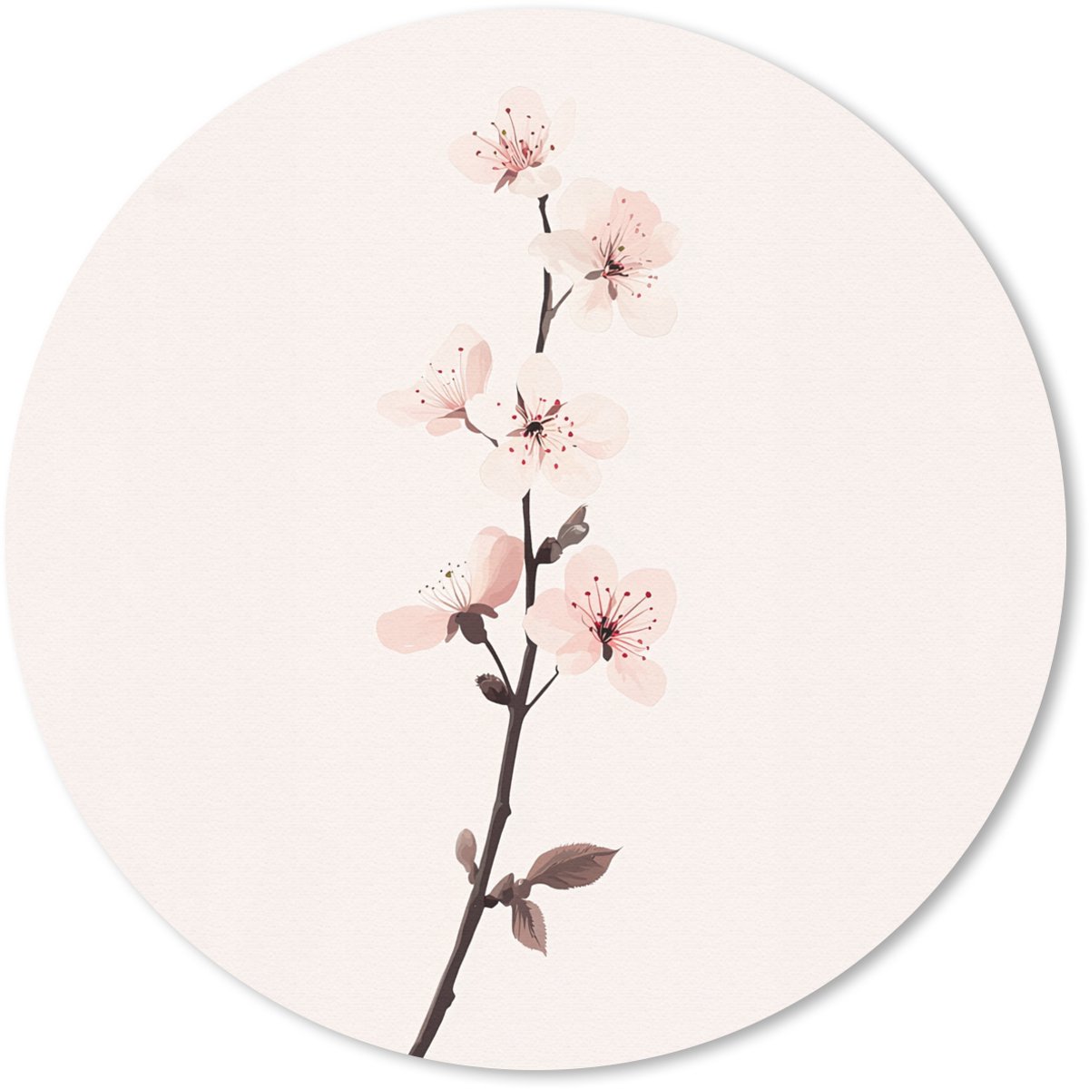 Muismat rond 40x40 cm - Mousepad Minimalistisch - Bloesem - Tak - Roze - Ronde muismatten