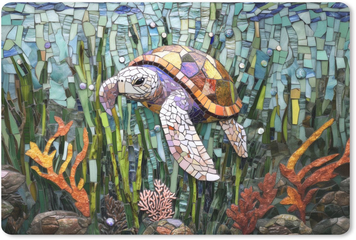 Muismat 27x18 cm - Mousepad Schildpad - Zeewier - Mozaïek - Muismatten