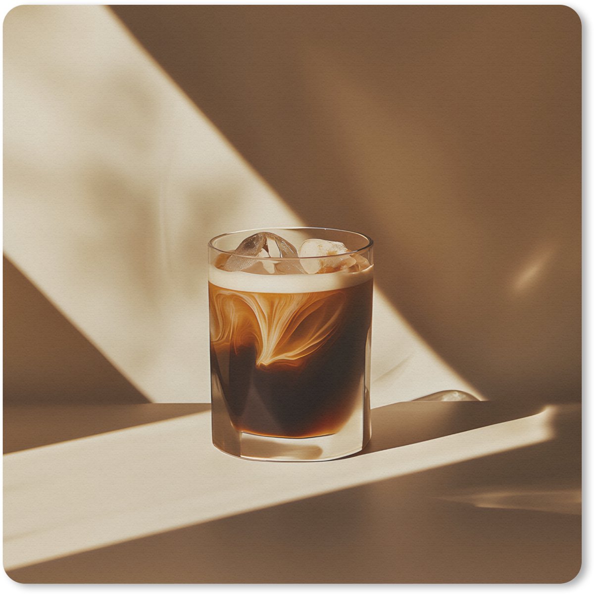 Muismat 20x20 cm - Mousepad Glas - Ijskoffie - Schaduw - Bruin - Muismatten