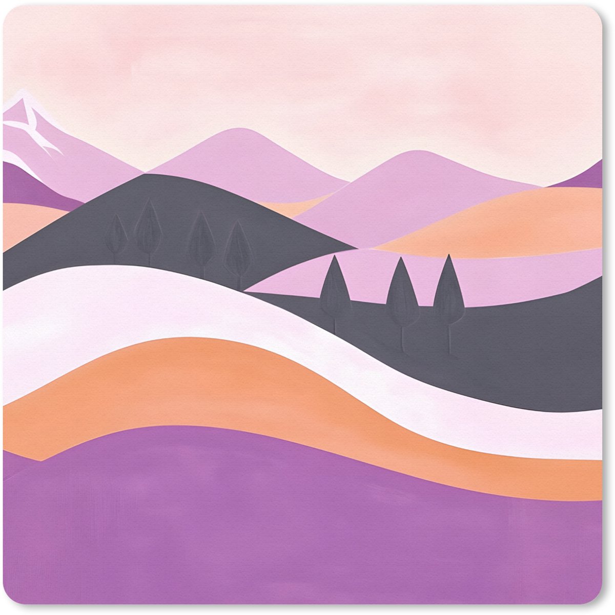 Muismat 20x20 cm - Mousepad Abstract - Heuvels - Bomen - Groen - Muismatten