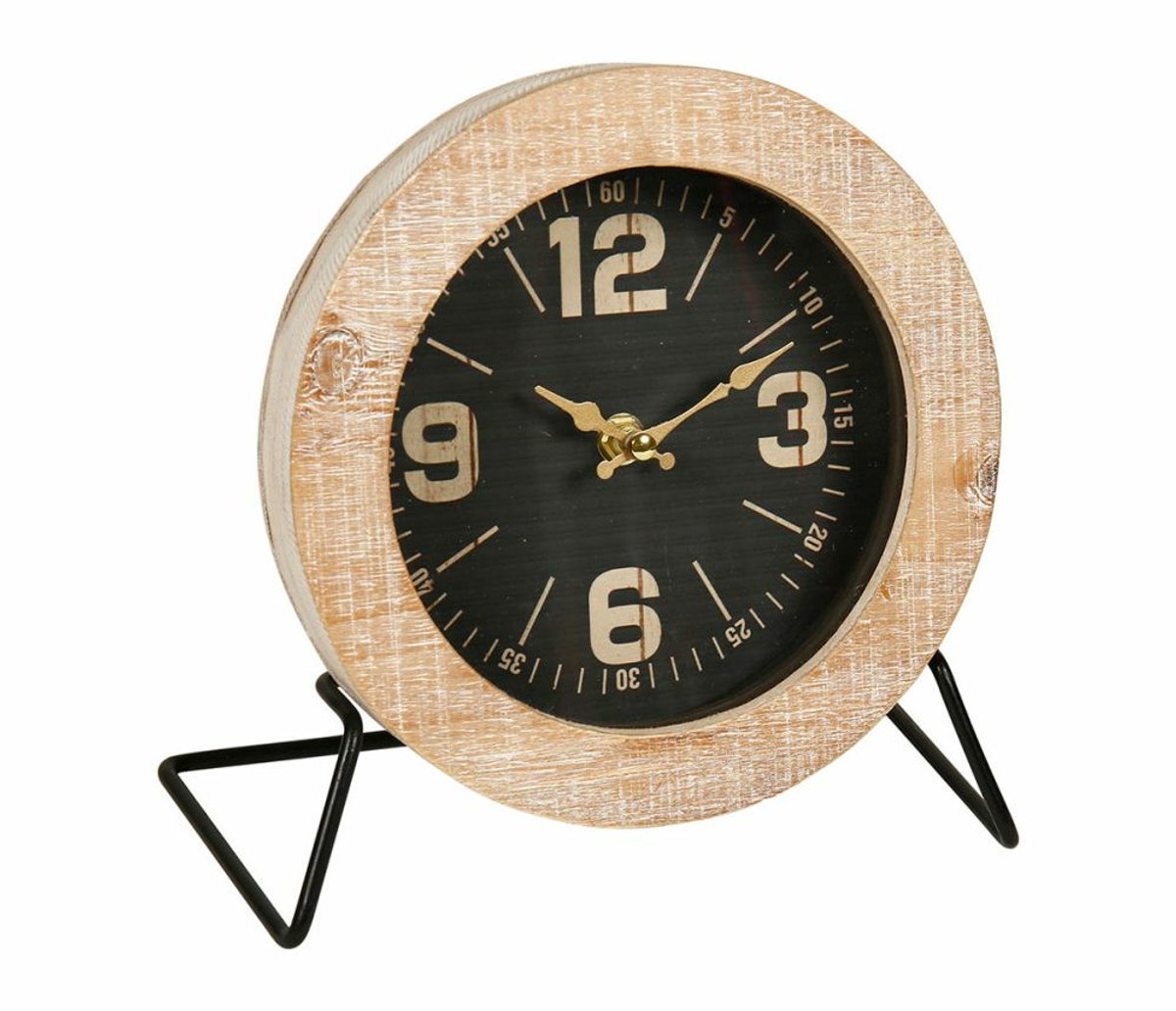 Ostaria Tafelklok Lugano - Old School look - naturel/zwart - Dia 22 cm - hout - Staande Klokken