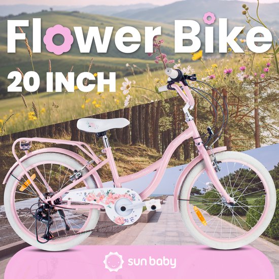 Flower Bike Fiets voor een meisje van 6 tot 10 jaar, 20 inch Roze, 6 versnellingen Shimano, kinderfiets in hoogte verstelbaar van Flower Bike — afbeelding 4