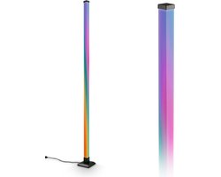 BRILONER Flash – RGB IC Vloerlamp – dimbaar – met afstandsbediening – dynamische kleurverandering & neutraal witte lichtkleur – muziek sensor – zwarte staande lamp – gekleurd licht - h: 150 cm