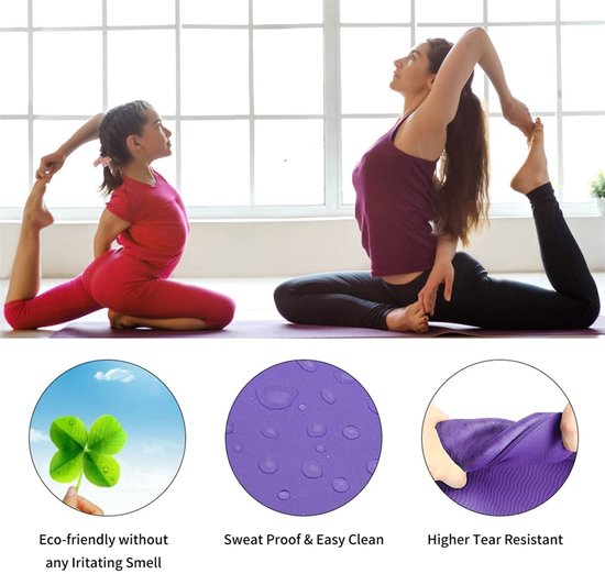 Antislip Yogamat voor Pilates en Yoga - Milieuvriendelijke TPE Fitnessmat 183 x 61 cm — afbeelding 5