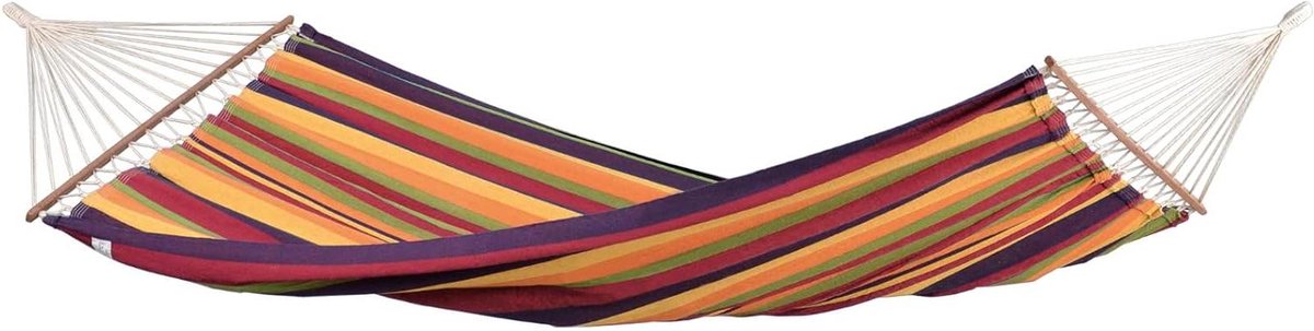 Tropical Staafhangmat XL handgemaakt in Brazilië 210 x 140 cm voor 1-2 personen tot 150 kg kleurrijk gestreept - Gebruik buitenshuis hangmat 2 person