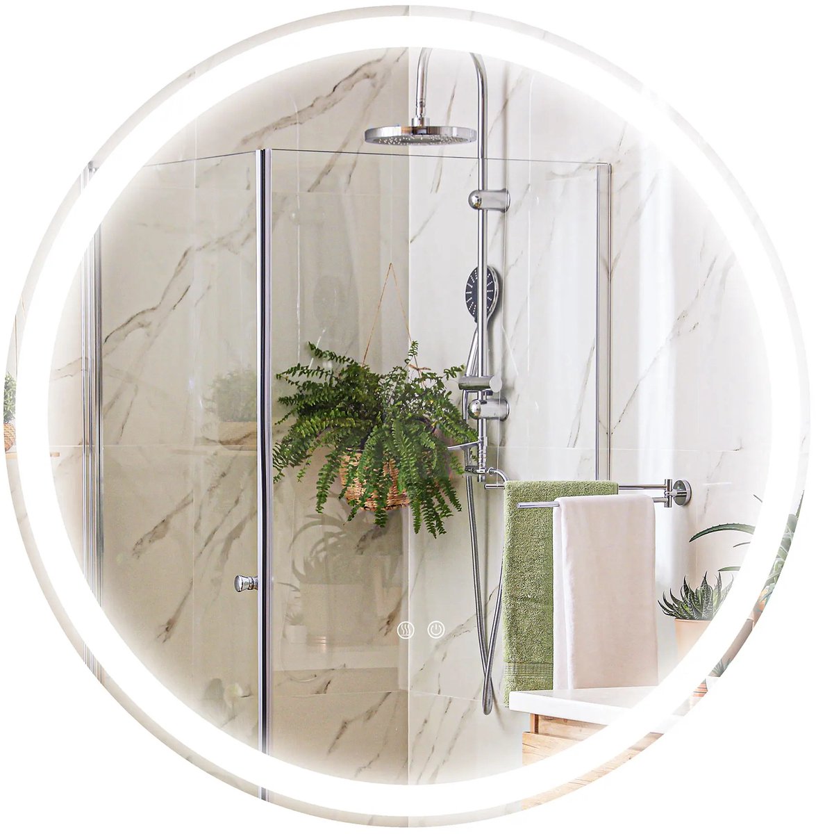Botec - Ronde Badkamerspiegel Ø60 cm Zilver – Met Verstelbare LED-Verlichting – Anti-Mist – Badkamer Spiegel – Badkamerspiegels met Verlichting