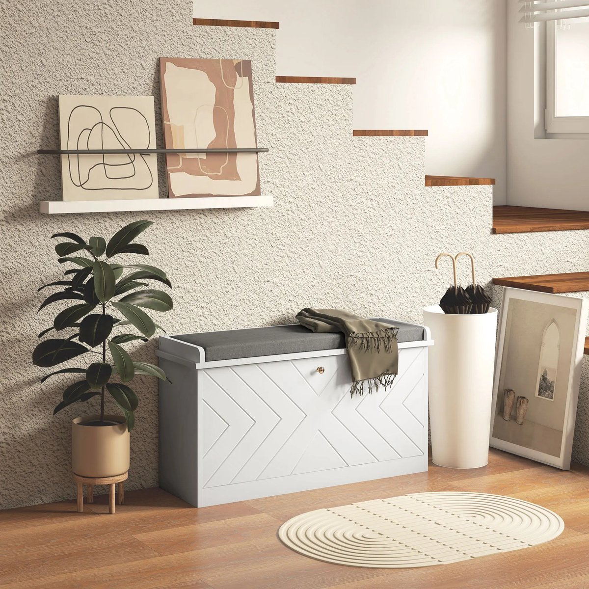 Janneke - Moderne Schoenenrekbank 80x26x44,5 cm Wit – Schoenenrek – Schoenenkast – Schoenenbank – Verstelbare Planken – Stevig Metaal – Ruimtebesparend
