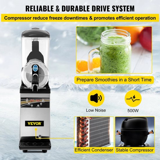 Mila Shop Slush ijsmachine - 1 x 15 Liter Commerciële slush ijsmachine - 500W - 220 V Roestvrij stalen slush ijsmachine - Slush machine - Slush apparaat - 52x21x80cm van Mila Shop — afbeelding 5