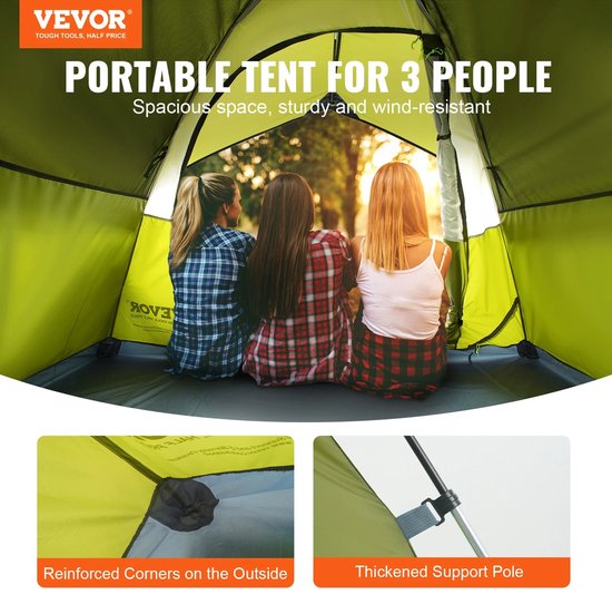 Mila Shop Tent - 3 Personen - Waterdicht - Bestand tegen zwaar weer - Lichtgewicht - Tenten - Festival - Kamperen&outdoor - Met draagtas - 214x214cm van Mila Shop — afbeelding 2