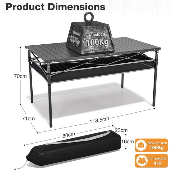 Opvouwbare campingtafel - multifunctioneel - 1 stuk - zwart - aluminium — afbeelding 3
