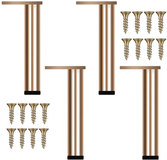 Metalen meubelpoten, set van 4 stuks, M6-draad, in hoogte verstelbaar, ronde poten, voor bank, stoel, bed, reservepoten