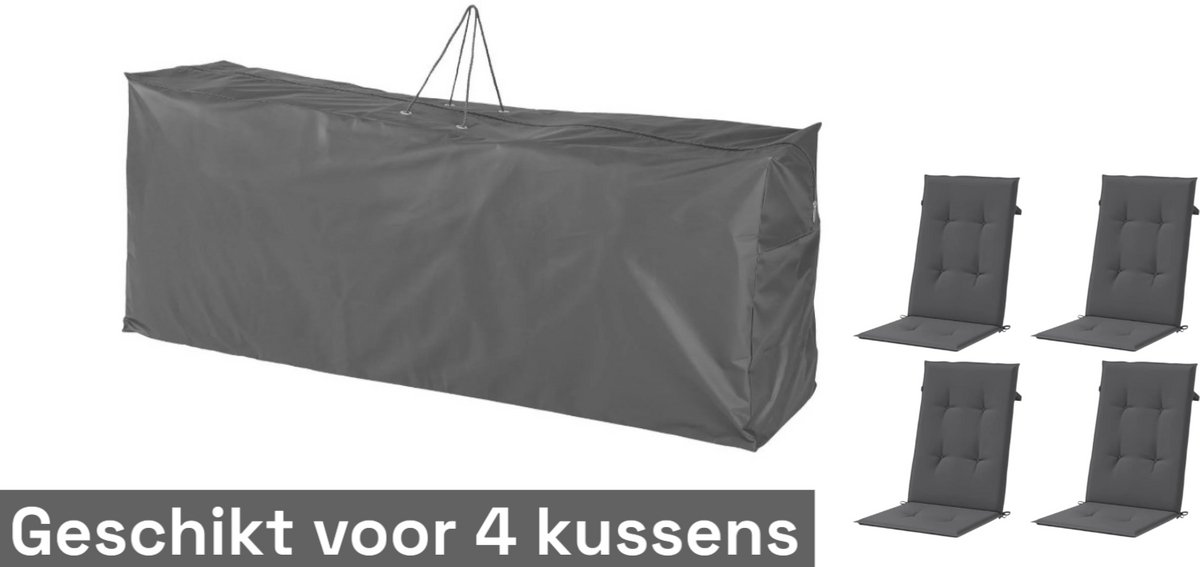 Dutchers Opbergtas voor Tuinkussens – Waterdicht & UV-bestendig - Tuinkussenhoes - Tuinkussen Hoes - Tuinkussen opberger - Kussentas - Tuinkussentas - Tuinmeubelhoes – Polyester met PVC-Coating – 127x32x52 cm – Voor Max. 4 Kussens Antraciet