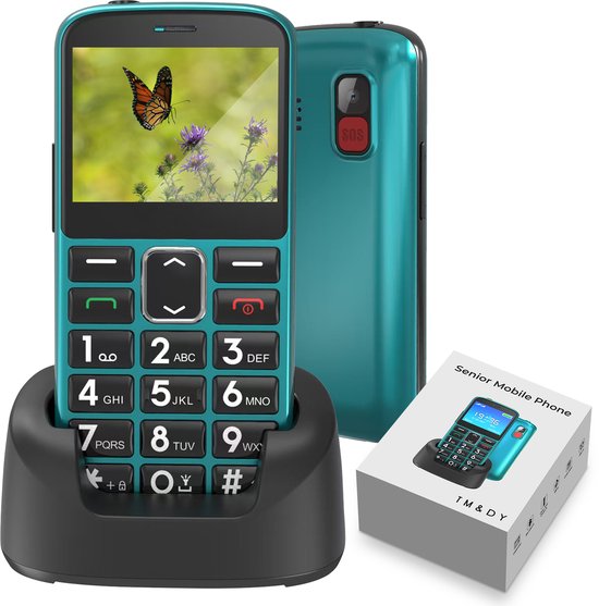 TM&DY Senioren Telefoon 4G - SOS-Functie - Senioren Telefoon Grote Toetsen Met Kleur - Senioren Mobiele Telefoon - Senioren Smartphone - Senioren GSM - Oplaadstation - Simlockvrij - Nederlandstalig - Incl. Simkaart