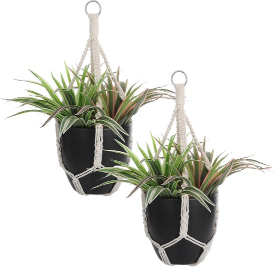 Set van 2 extra lange macramé plantenhangers van 114 cm - Boho decoratief katoenen