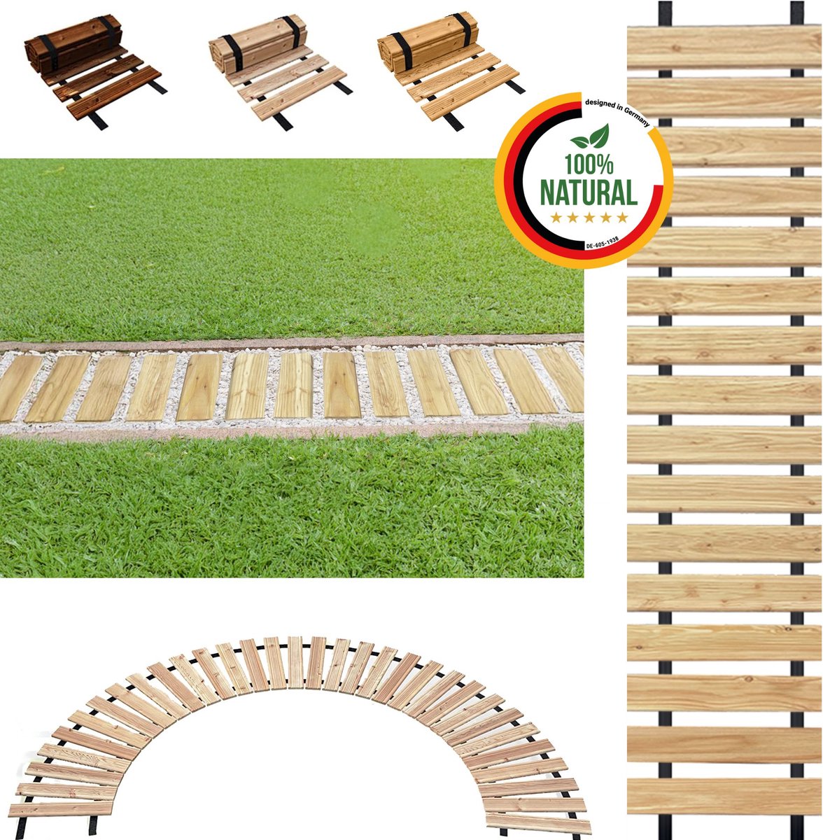 Bol.com Floranica Uitrolbare houten tuinpad Rollpad van lariks 30 cm x 6 m Onbehandeld Uitrolbaar looppad tuinpad, gebogen, anti... aanbieding