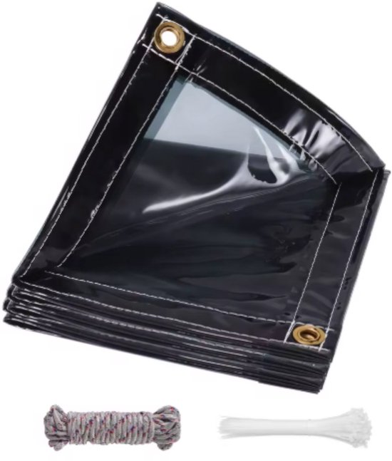 Bâche PVC Valora - Avec œillets - Résistante aux intempéries - Pour véranda, serre, terrasse, jardin - Imperméable et résistante aux UV - Gris foncé transparent - 400x500cm