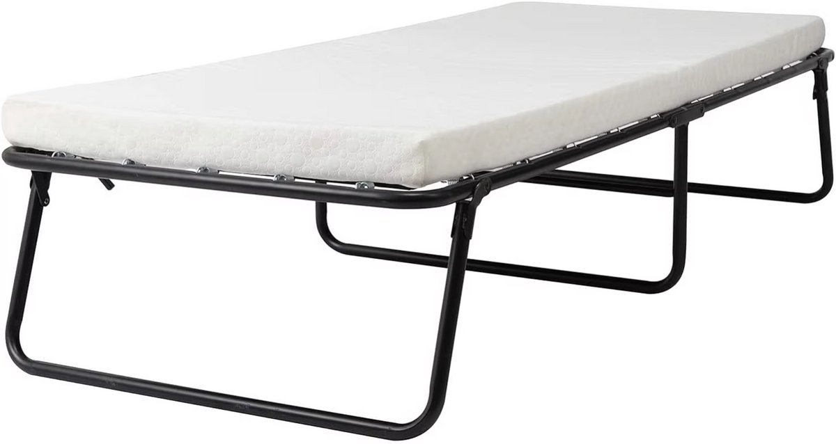 Happiq Opklapbed Zyrell op wieltjes - Met matras - 80x190cm - Logeerbed - Vouwbed 1 persoons - Inklarbaar - voor Volwassenen Zwart