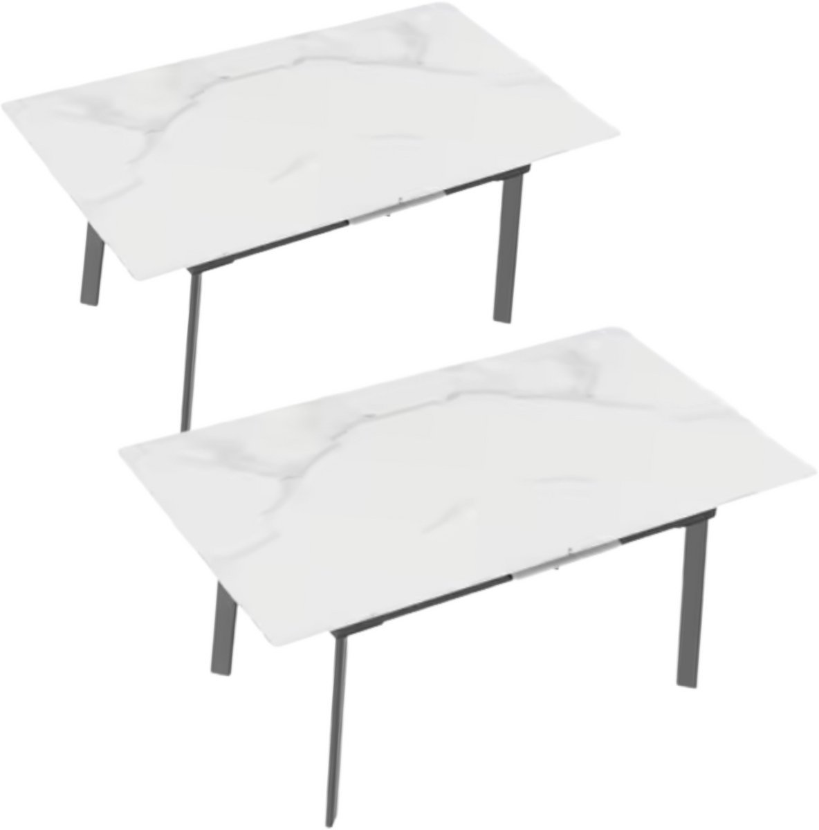 Happiq 8-10 Personen Gesinterde Stenen Eettafel Opulence - 180 cm Uitschuifbare Keuken Eettafel voor Kerst - Metalen Frame Wit