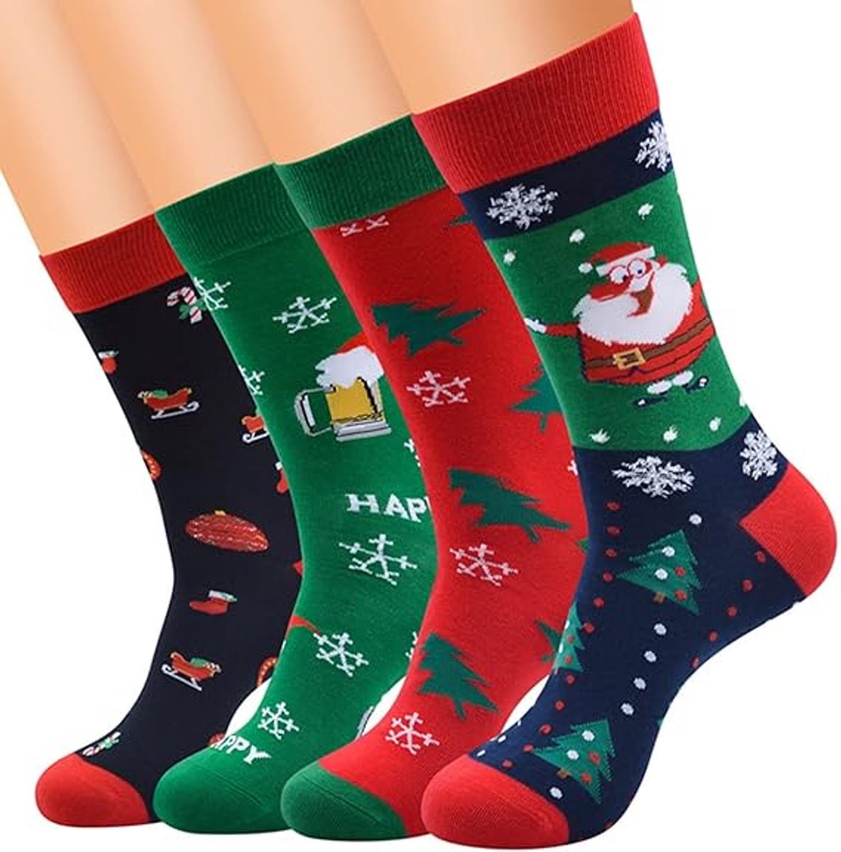 Kerst Sokken – 4 Paar – Zachte en Warme Wintersokken – Comfortabel, Rekbaar en Slijtvast – Stijlvolle Kerstprints voor Elke Gelegenheid