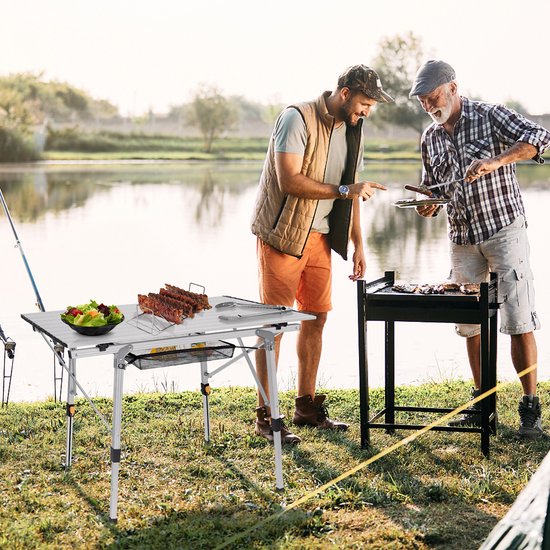 Inklapbare Campingtafel 90 x 51,5 cm, Hoogte Verstelbaar, Aluminium Camping- en Tuintafel met Draagtas voor Buiten en Tuin, Zilver/Zwart van Merkloos — afbeelding 4