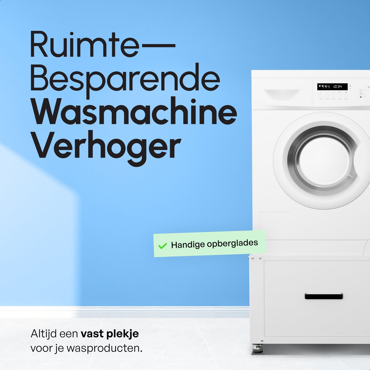 Bodo® - Wasmachine Verhoger - Dubbel - Kast - Ombouw met Lade - Wit - 124x58x44-48cm – foto 2