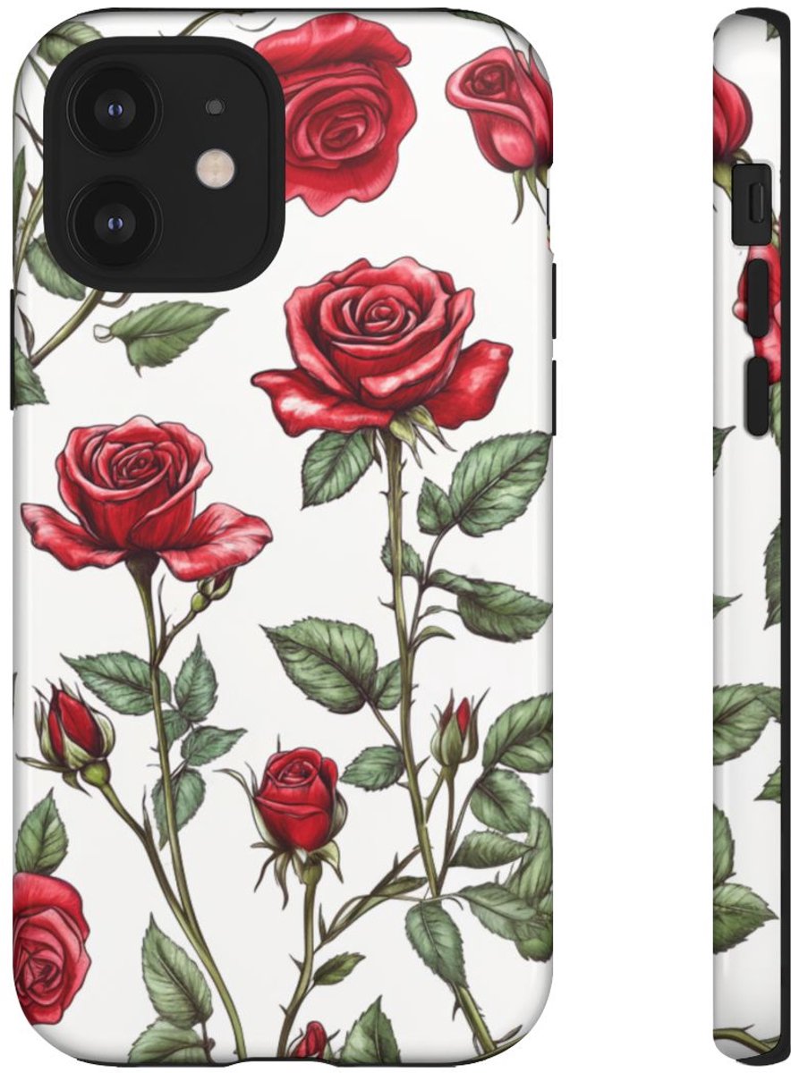 Rode Rozen Botanisch Patroon – Telefoonhoesje Geschikt voor iPhone 12