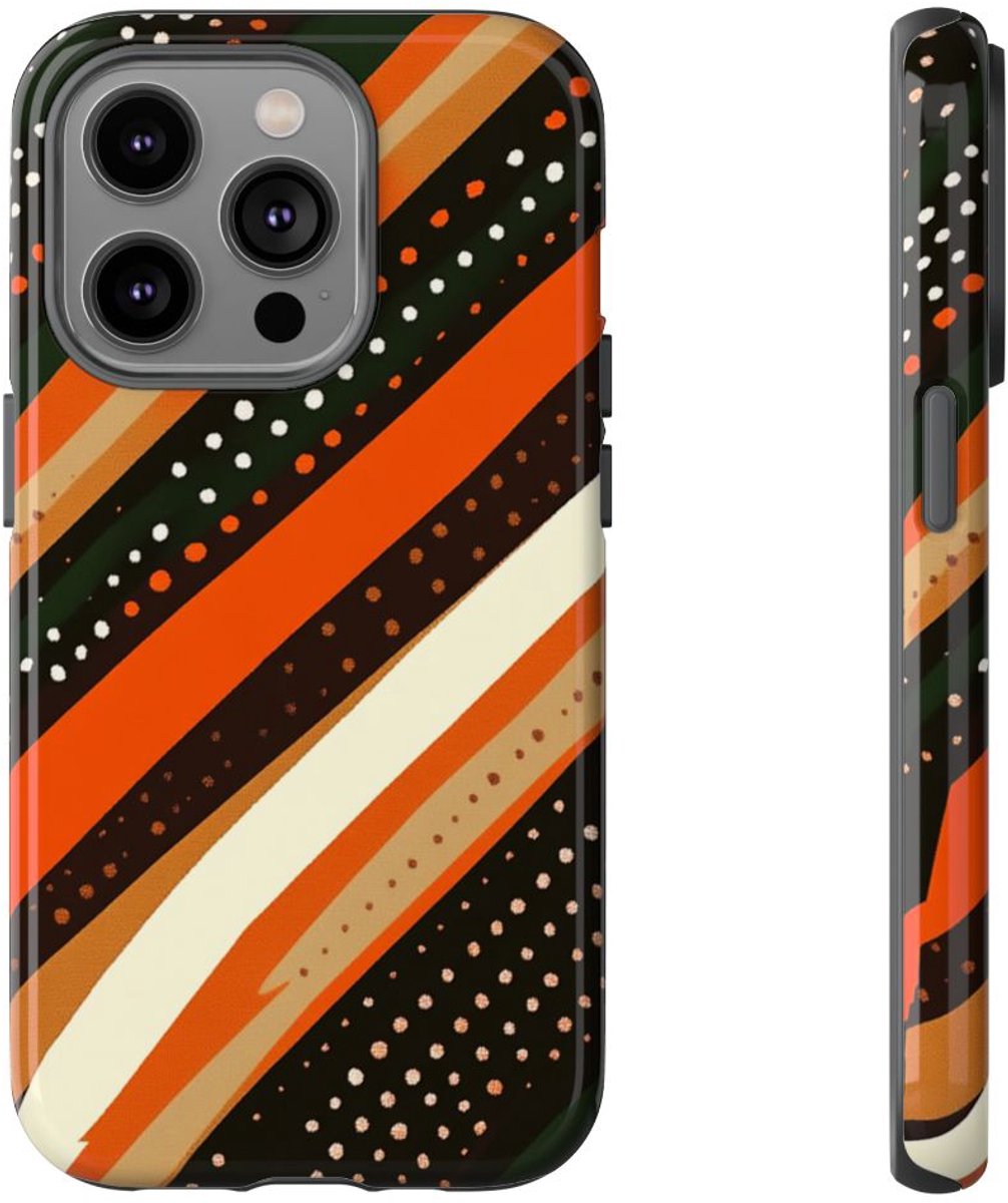 Retro Aardetinten Gestreept Patroon – Telefoonhoesje Geschikt voor iPhone 14 Pro