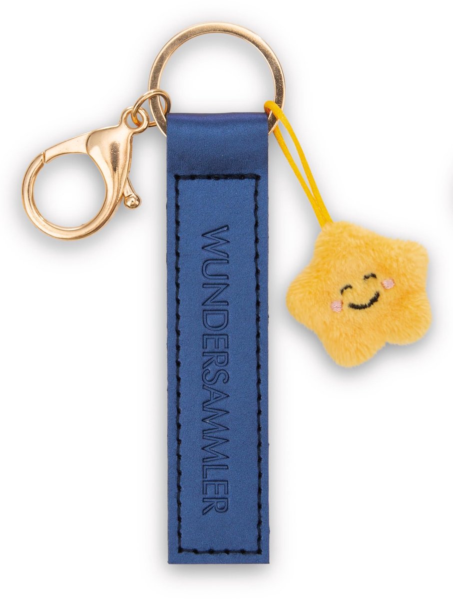 NICI sleutelhanger wonder collector imitatieleren band blauw 10cm met ster
